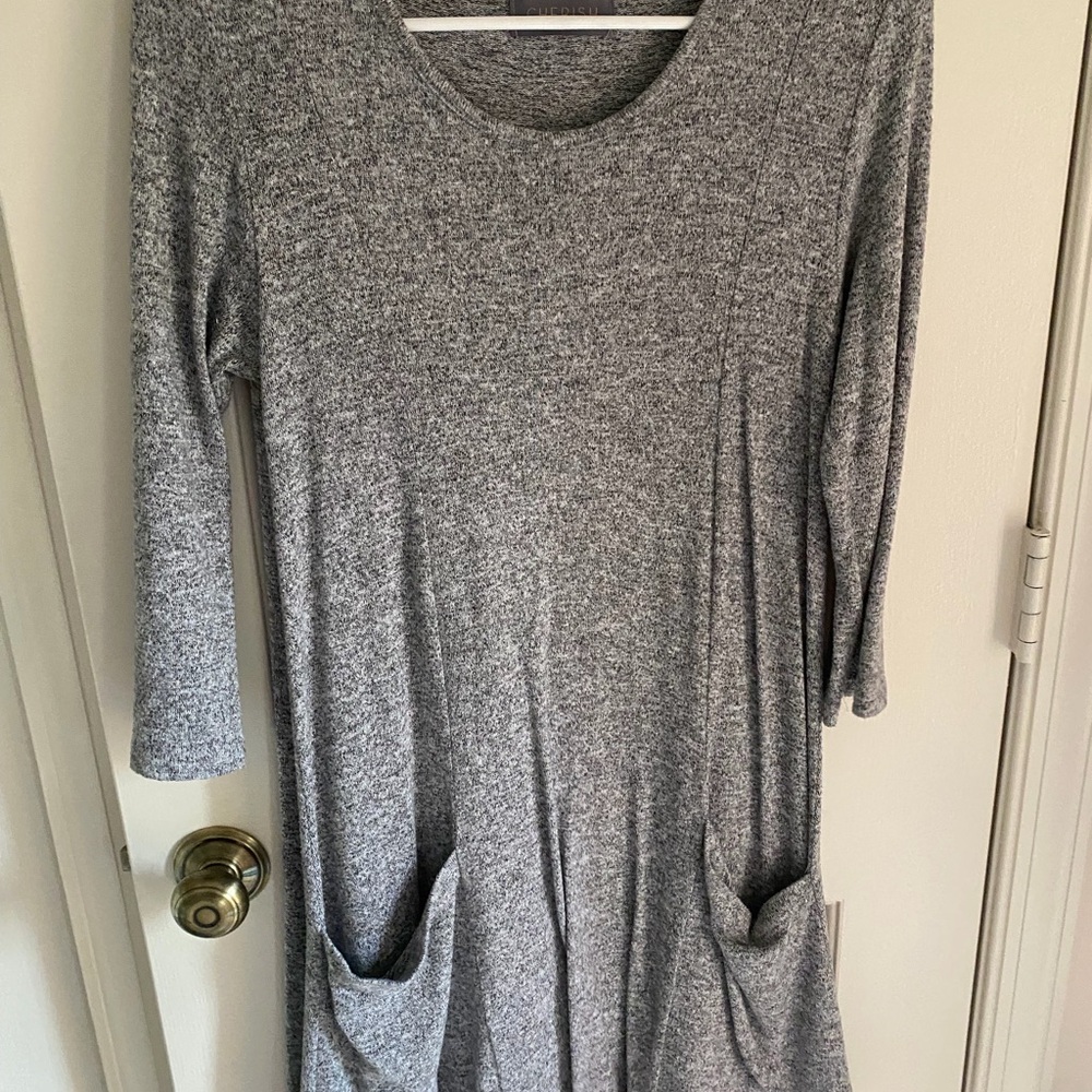 Cherish Heather Gray Long Sleeve Pocket Knit Dress